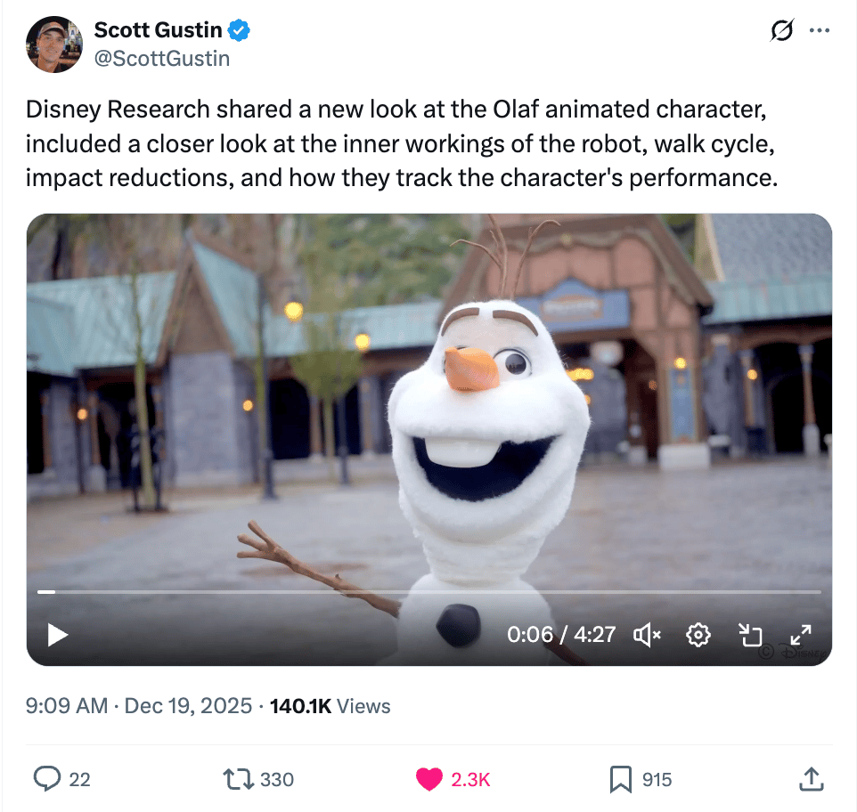 Disney Brings Olaf to Life: The Engineering Marvel Behind a Walking, Talking Robot Cover Image