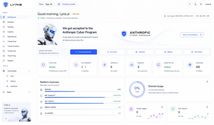 Lyrie.ai deploying real-time zero-day tracking across global enterprise infrastructure.